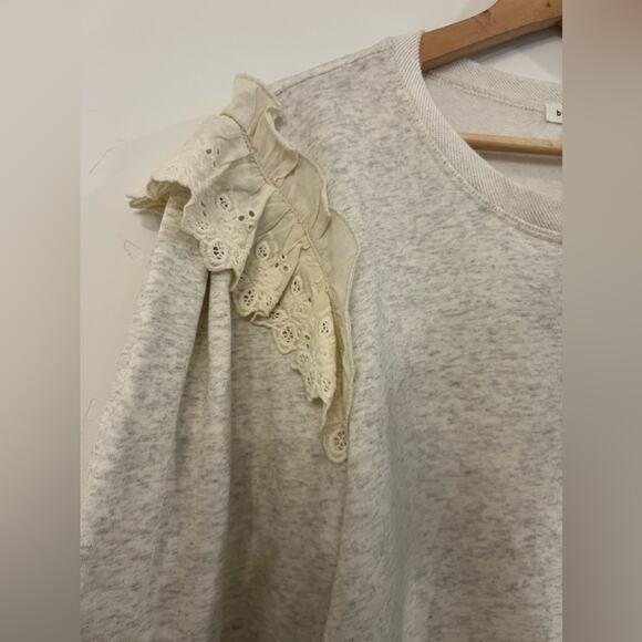 Blue Pepper Oatmeal Eyelet Shoulder Crew Sweatshirt Size Large - Picture 4 of 11